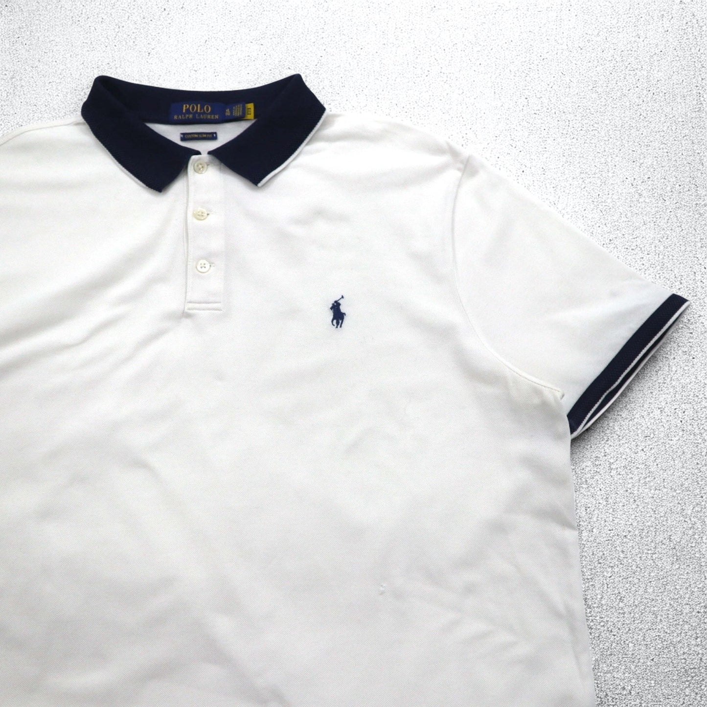 POLO RALPH LAUREN リブライン ポロシャツ XL ホワイト コットン 鹿の子 スモールポニー刺繍