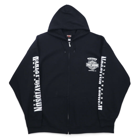 HARLEY DAVIDSON ビッグサイズ フルジップパーカー 3XL ブラック コットン バックロゴ スカル