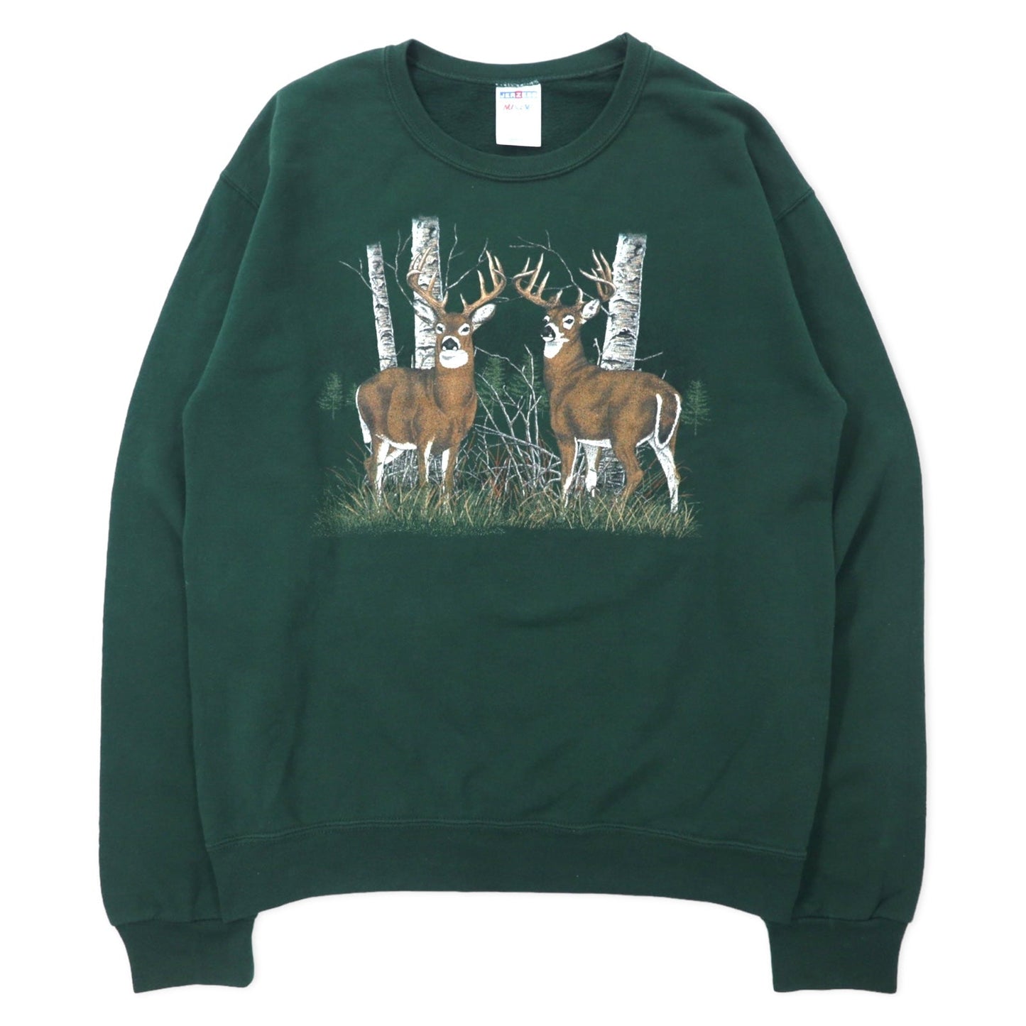 JERZEES アニマル プリント スウェット S グリーン コットン NUBLEND 鹿 ホンジュラス製