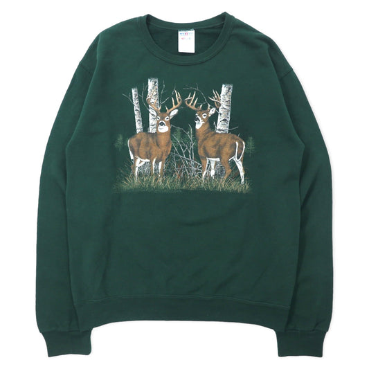 JERZEES アニマル プリント スウェット S グリーン コットン NUBLEND 鹿 ホンジュラス製