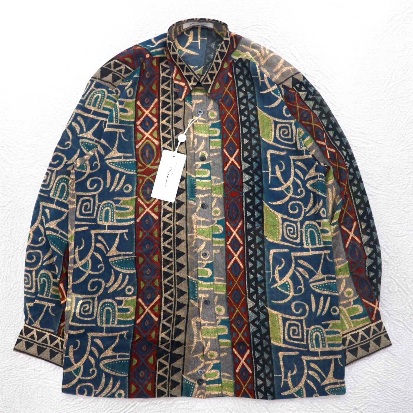 Vintage 90s Japan Made Native Shirt Roman Rominas 90年代 レトロ 総柄 ポリシャツ M ネイティブ 日本製 未使用品