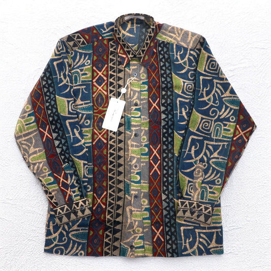 Vintage 90s Japan Made Native Shirt Roman Rominas 90年代 レトロ 総柄 ポリシャツ M ネイティブ 日本製 未使用品