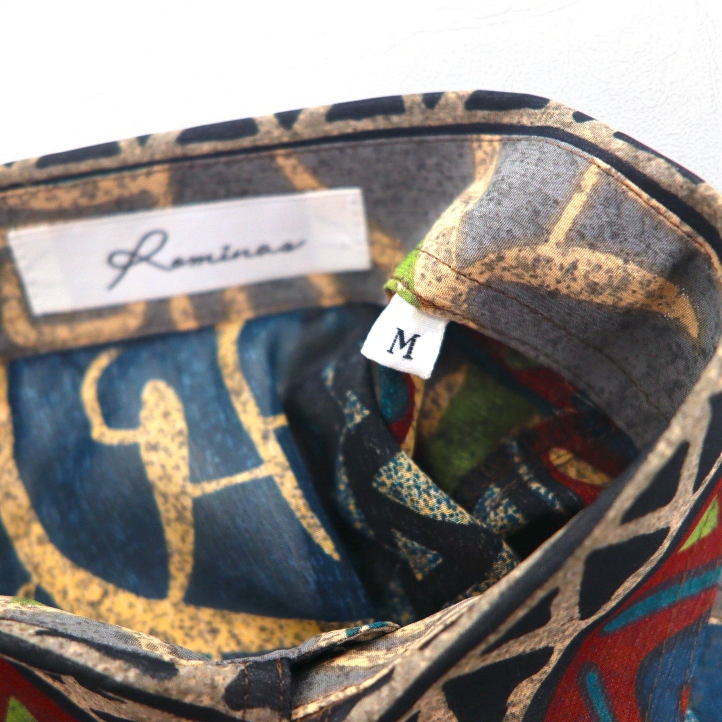 Vintage 90s Japan Made Native Shirt Roman Rominas 90年代 レトロ 総柄 ポリシャツ M ネイティブ 日本製 未使用品