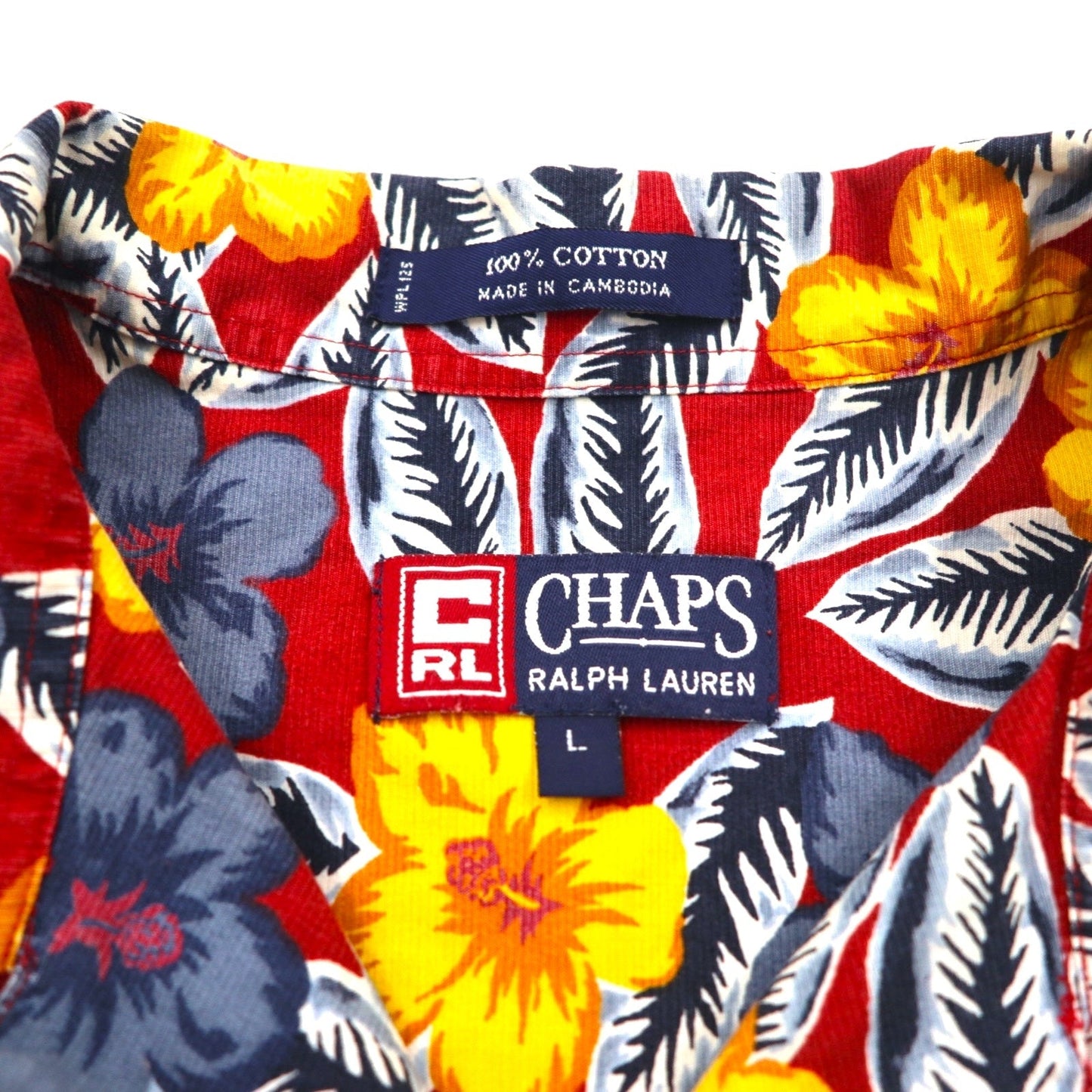 CHAPS RALPH LAUREN 90年代 アロハシャツ L レッド コットン 総柄 ハイビスカス 胸ポケット