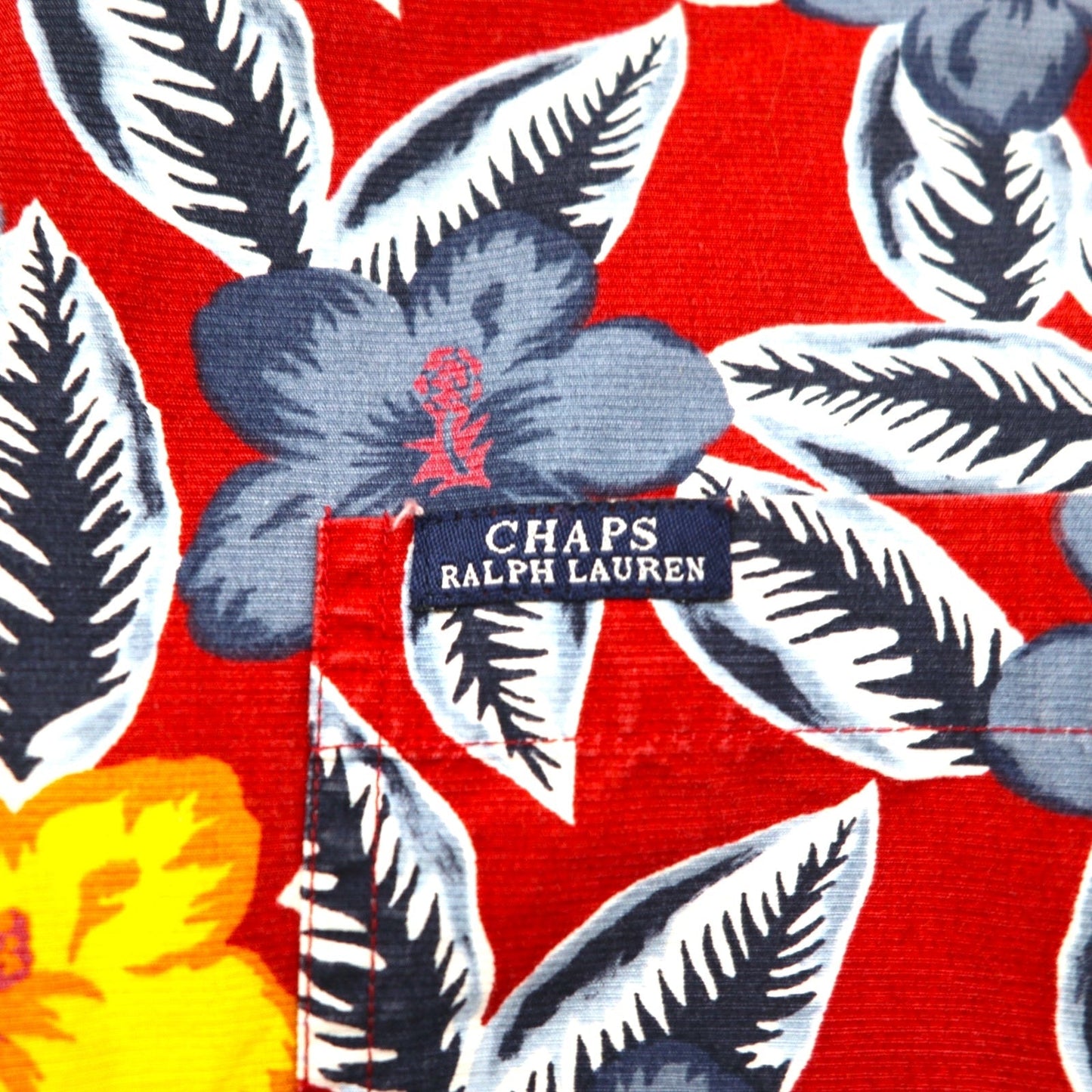 CHAPS RALPH LAUREN 90年代 アロハシャツ L レッド コットン 総柄 ハイビスカス 胸ポケット