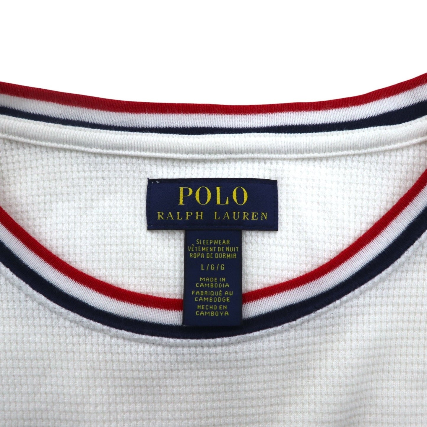 POLO RALPH LAUREN リブライン サーマル ロングスリーブTシャツ ロンT L ホワイト トリコロール USA POLO 星条旗