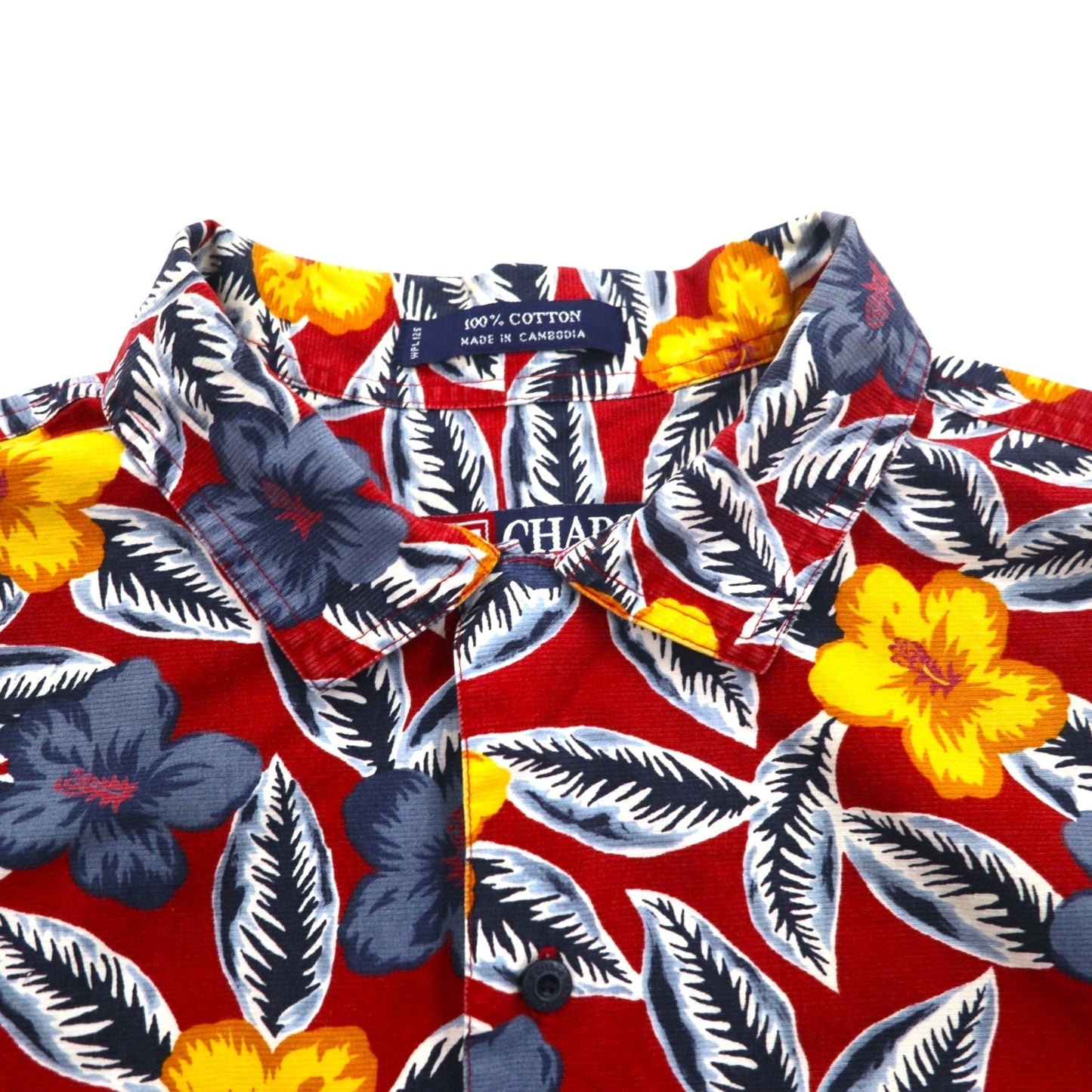 CHAPS RALPH LAUREN 90年代 アロハシャツ L レッド コットン 総柄 ハイビスカス 胸ポケット