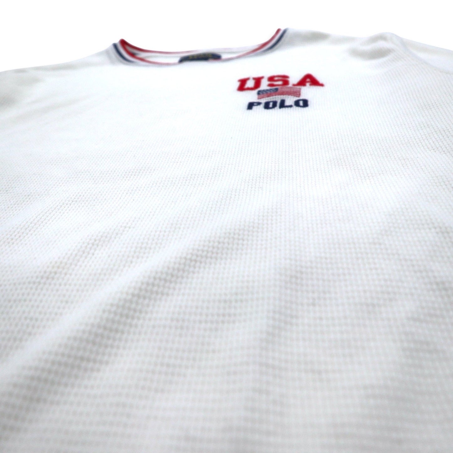 POLO RALPH LAUREN リブライン サーマル ロングスリーブTシャツ ロンT L ホワイト トリコロール USA POLO 星条旗