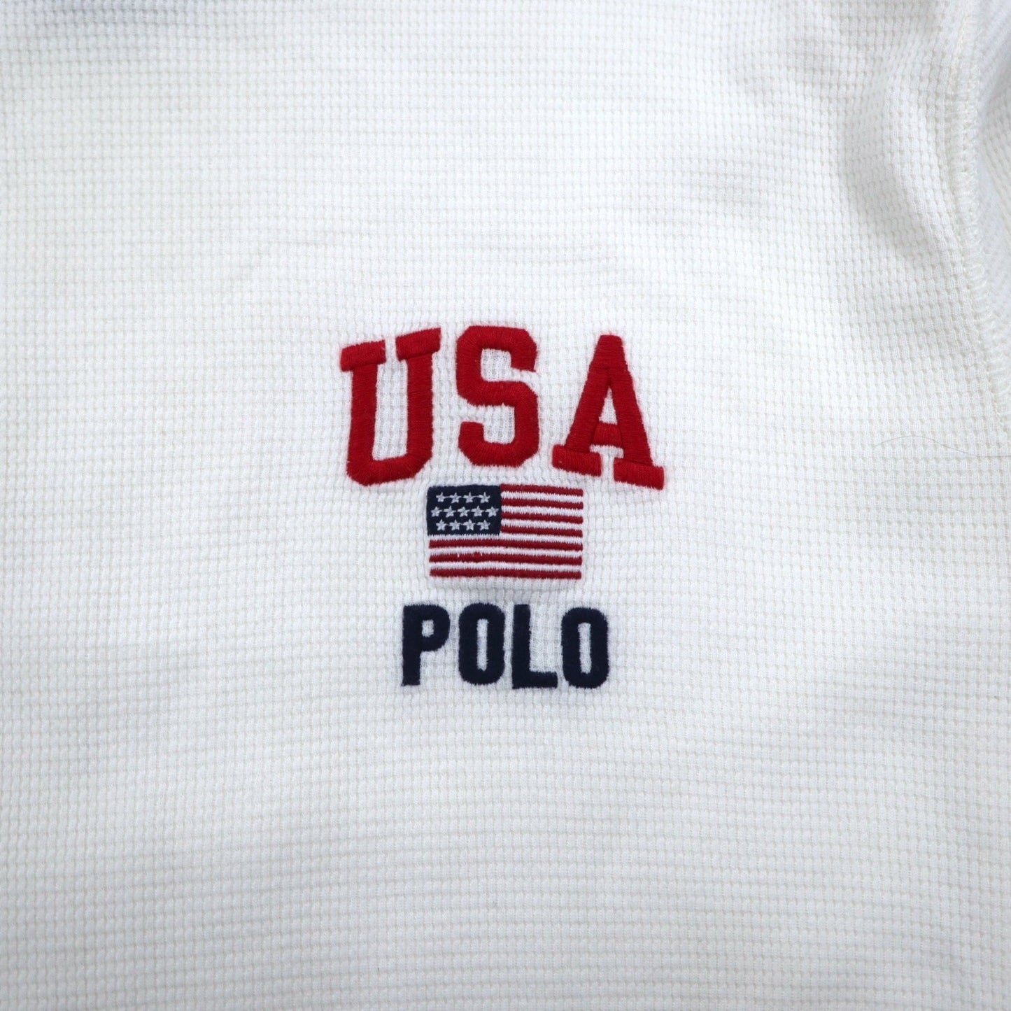 POLO RALPH LAUREN リブライン サーマル ロングスリーブTシャツ ロンT L ホワイト トリコロール USA POLO 星条旗