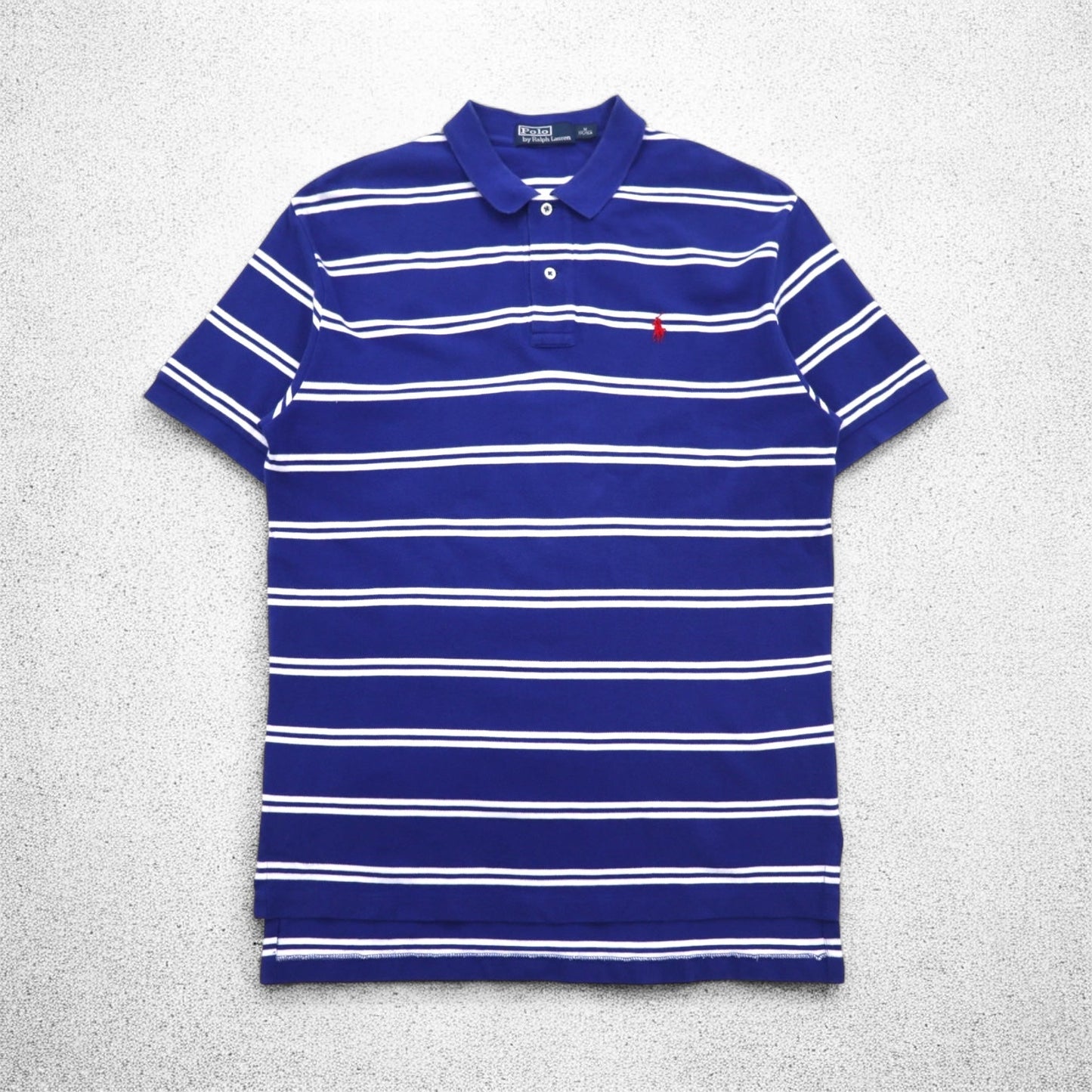 Polo by Ralph Lauren 90年代 ボーダー ポロシャツ M ブルー コットン 鹿の子 スモールポニー刺繍