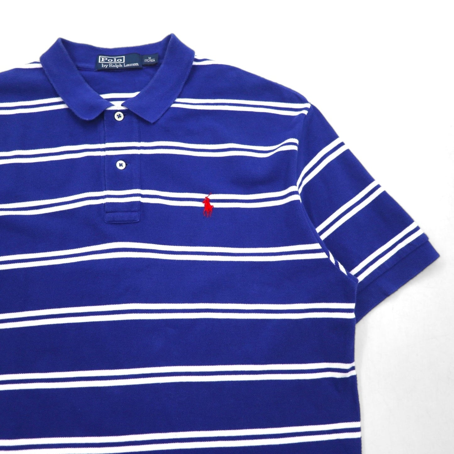 Polo by Ralph Lauren 90年代 ボーダー ポロシャツ M ブルー コットン 鹿の子 スモールポニー刺繍