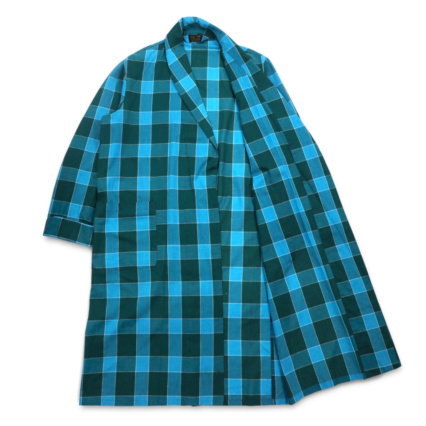 Sears 70年代 ガウンコート M ブルー チェック コットン ポリエステル PERMA PREST