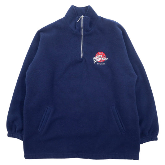 PLANET HOLLYWOOD 90年代 USA製 ハーフジップ フリースジャケット L ネイビー ORLANDO ドローコード
