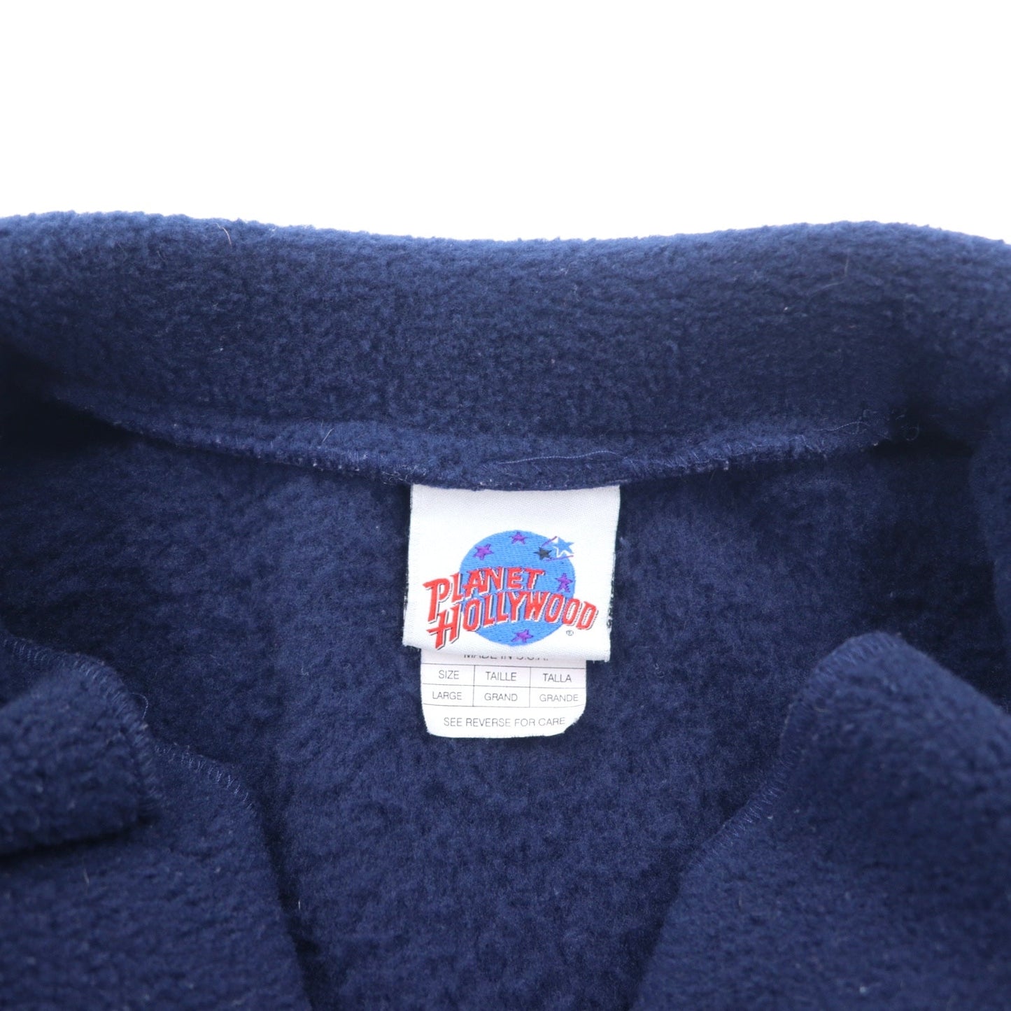 PLANET HOLLYWOOD 90年代 USA製 ハーフジップ フリースジャケット L ネイビー ORLANDO ドローコード