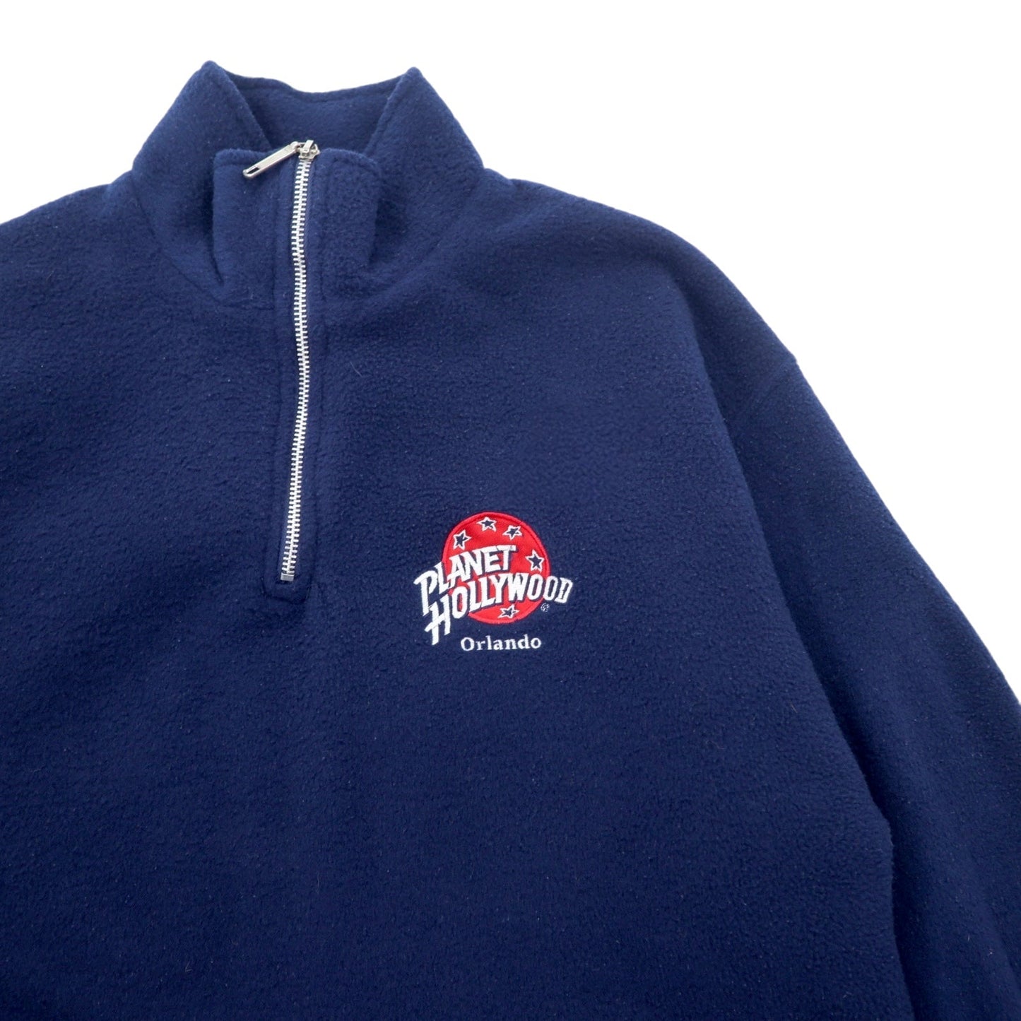 PLANET HOLLYWOOD 90年代 USA製 ハーフジップ フリースジャケット L ネイビー ORLANDO ドローコード