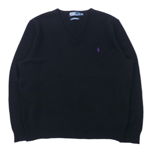 Polo by Ralph Lauren Vネック ニット セーター XXL ブラック ラムウール スモールポニー刺繍 ビッグサイズ