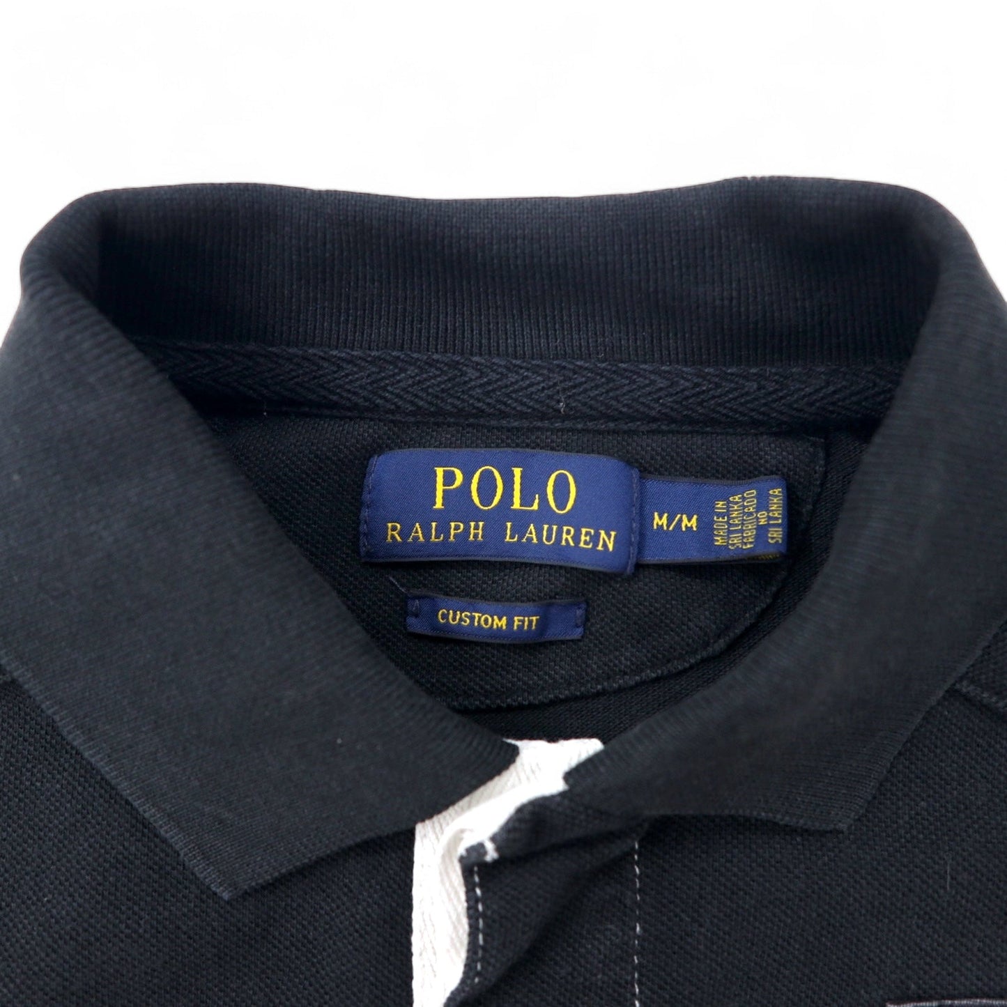 POLO RALPH LAUREN ポロシャツ M ブラック ホワイト コットン 鹿の子 CUSTOM FIT エンブレムロゴ 刺繍 P.R.L.S.C スリランカ製