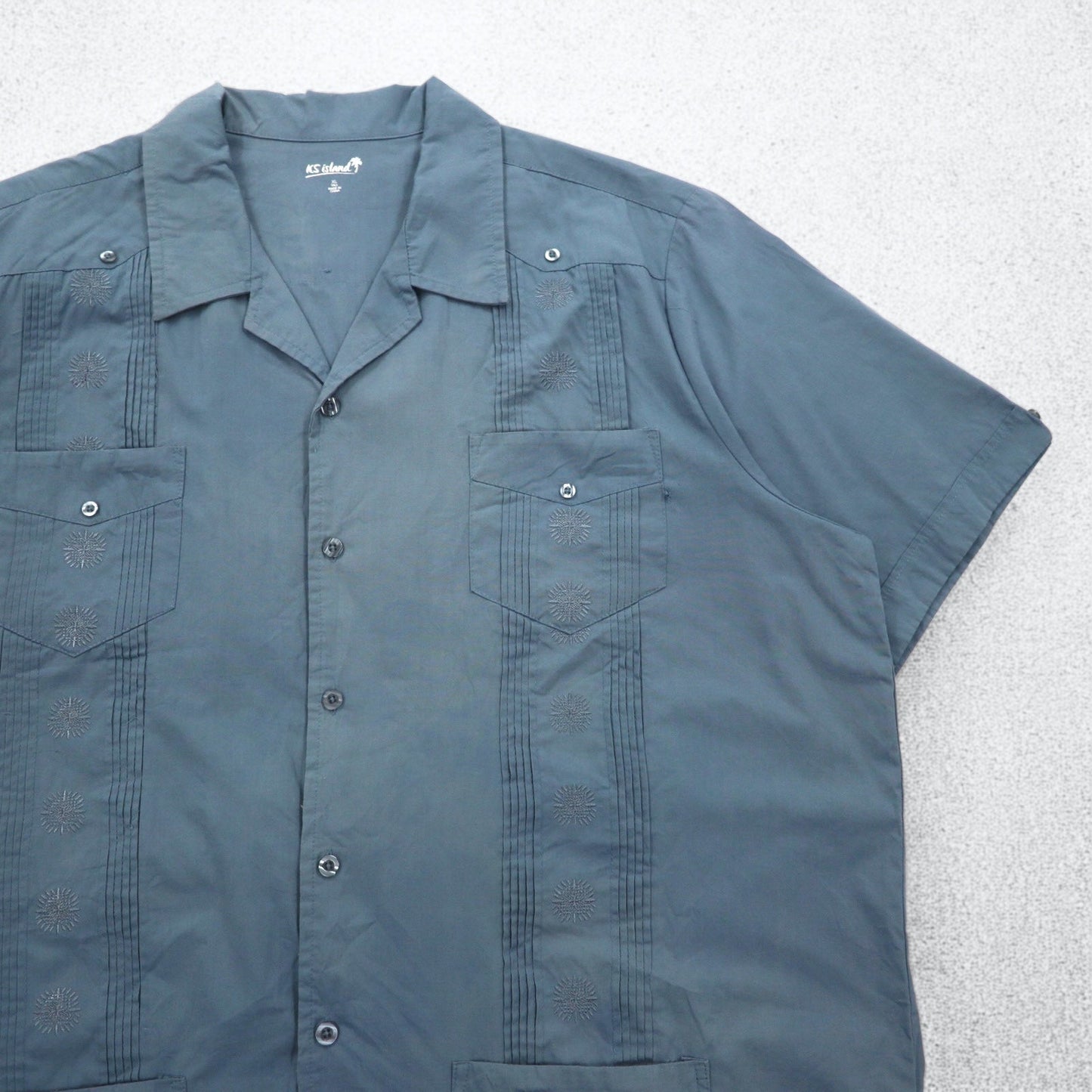 KS island 開襟 オープンカラー キューバシャツ XL グレー ポリエステル コットン 刺繍