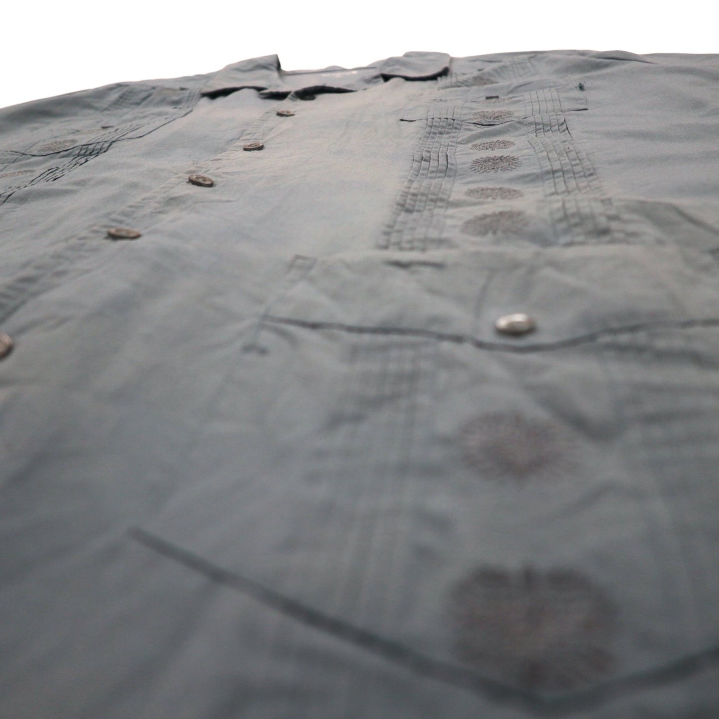 KS island 開襟 オープンカラー キューバシャツ XL グレー ポリエステル コットン 刺繍