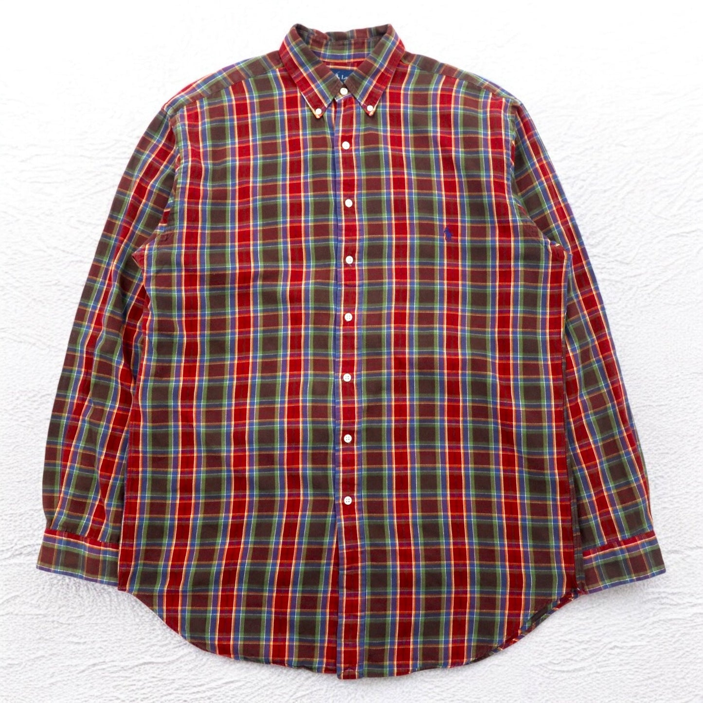 Ralph Lauren 90年代 ボタンダウンシャツ L TALL レッド チェック スモールポニー刺繍 ビッグサイズ