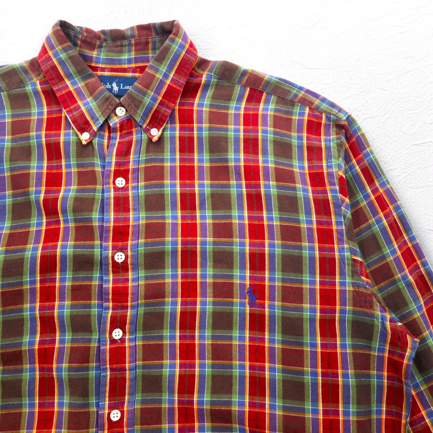 Ralph Lauren 90年代 ボタンダウンシャツ L TALL レッド チェック スモールポニー刺繍 ビッグサイズ