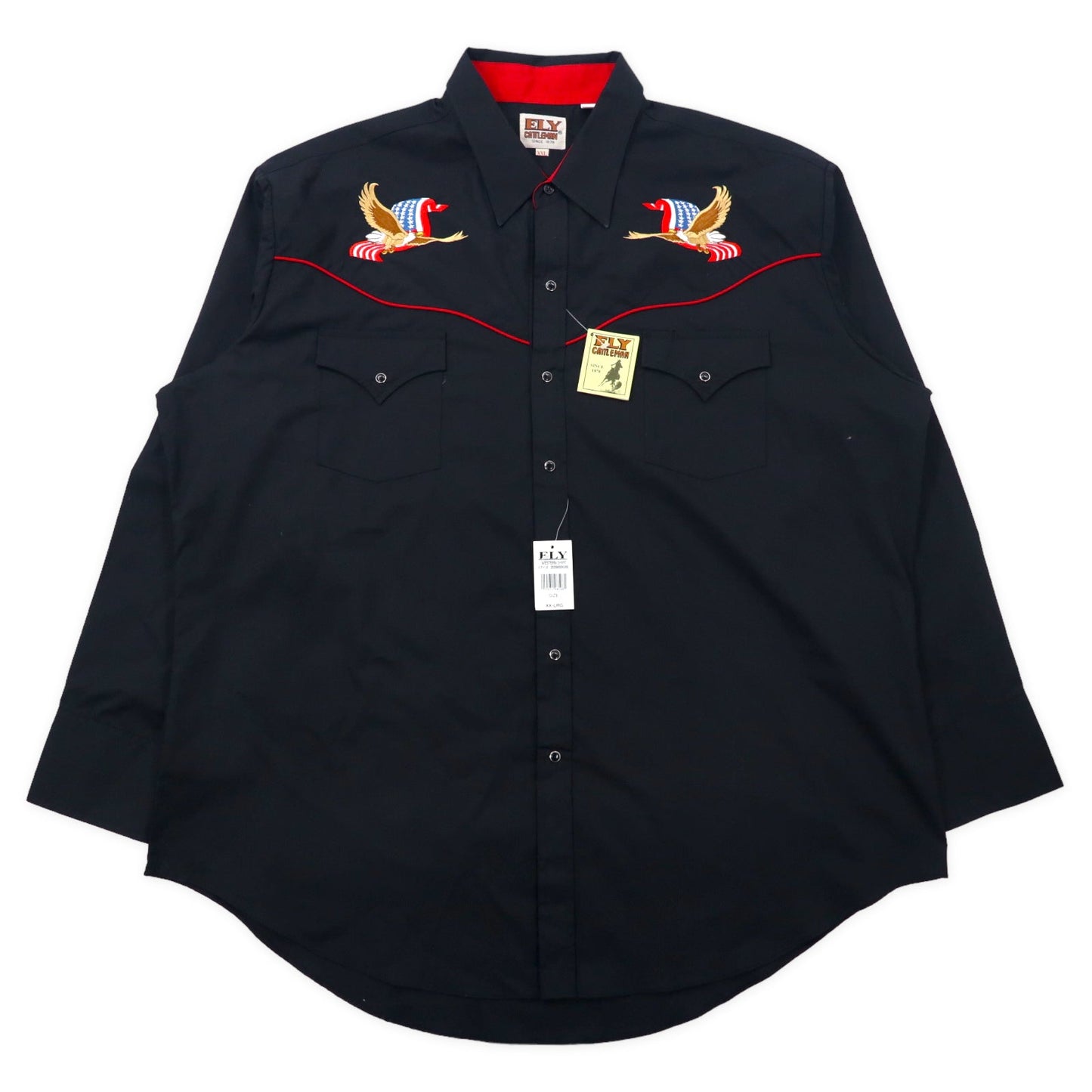 ELY CATTLEMAN 70年代 ウエスタンシャツ XXL ブラック コットン スーベニア 刺繍 デッドストック 未使用品