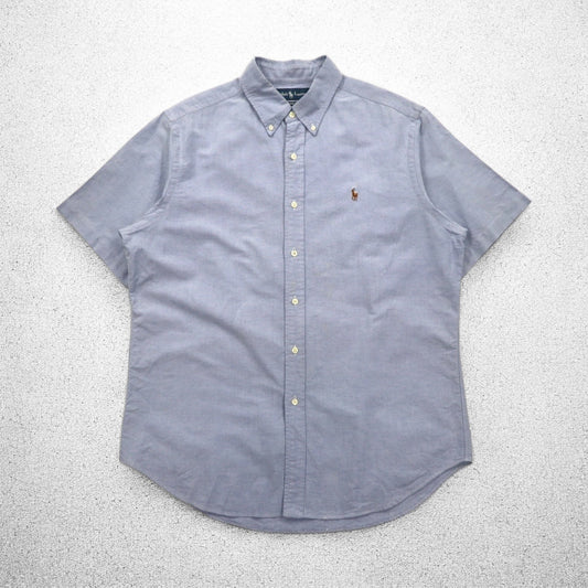 Ralph Lauren 90年代 半袖 オックスフォード ボタンダウンシャツ L ブルー スモールポニー刺繍