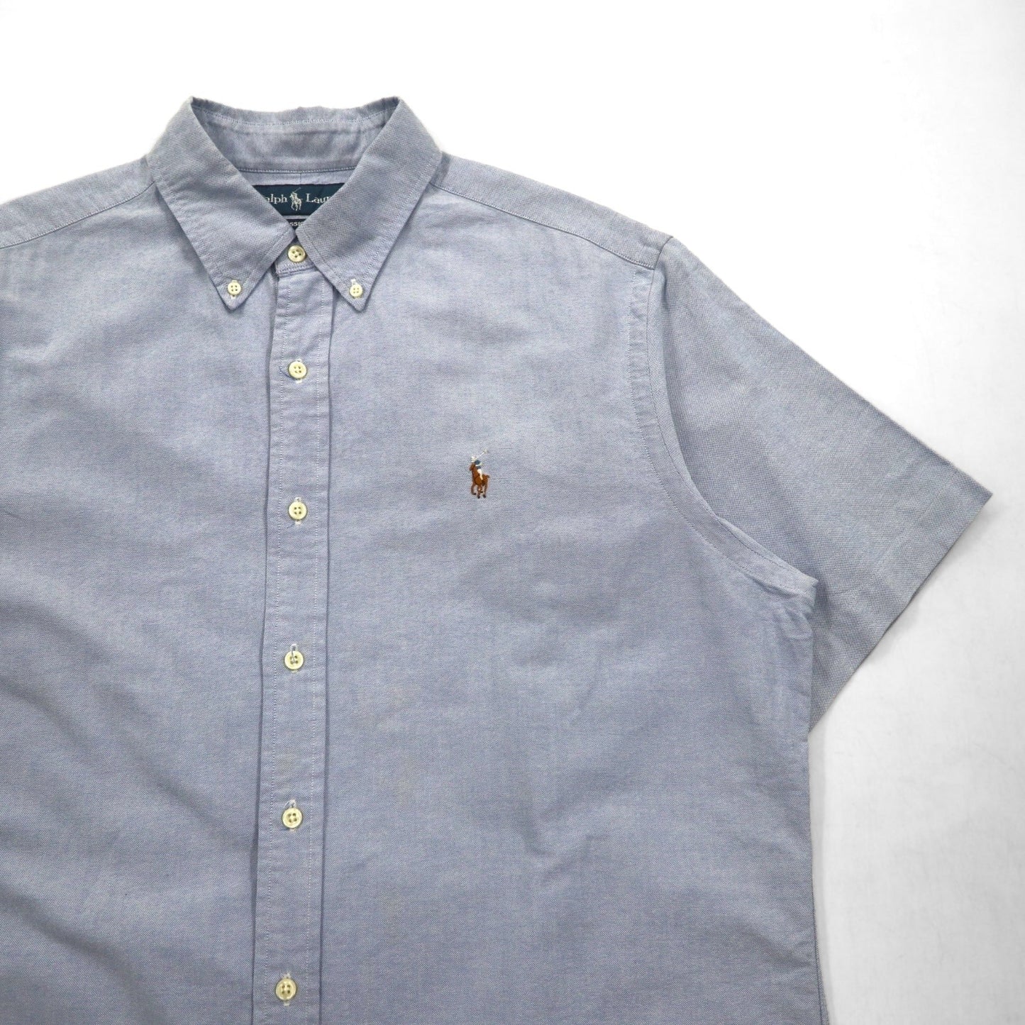Ralph Lauren 90年代 半袖 オックスフォード ボタンダウンシャツ L ブルー スモールポニー刺繍