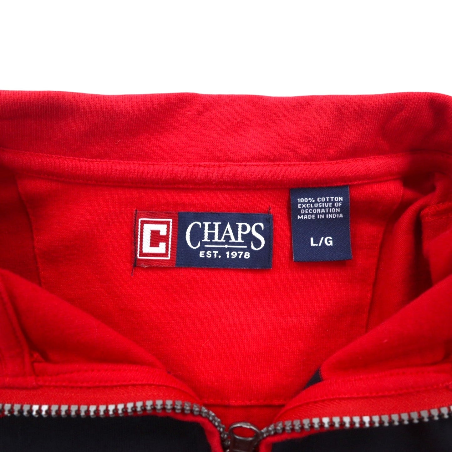 CHAPS ハーフジップ スウェット L レッド ボーダー コットン ワンポイントロゴ刺繍