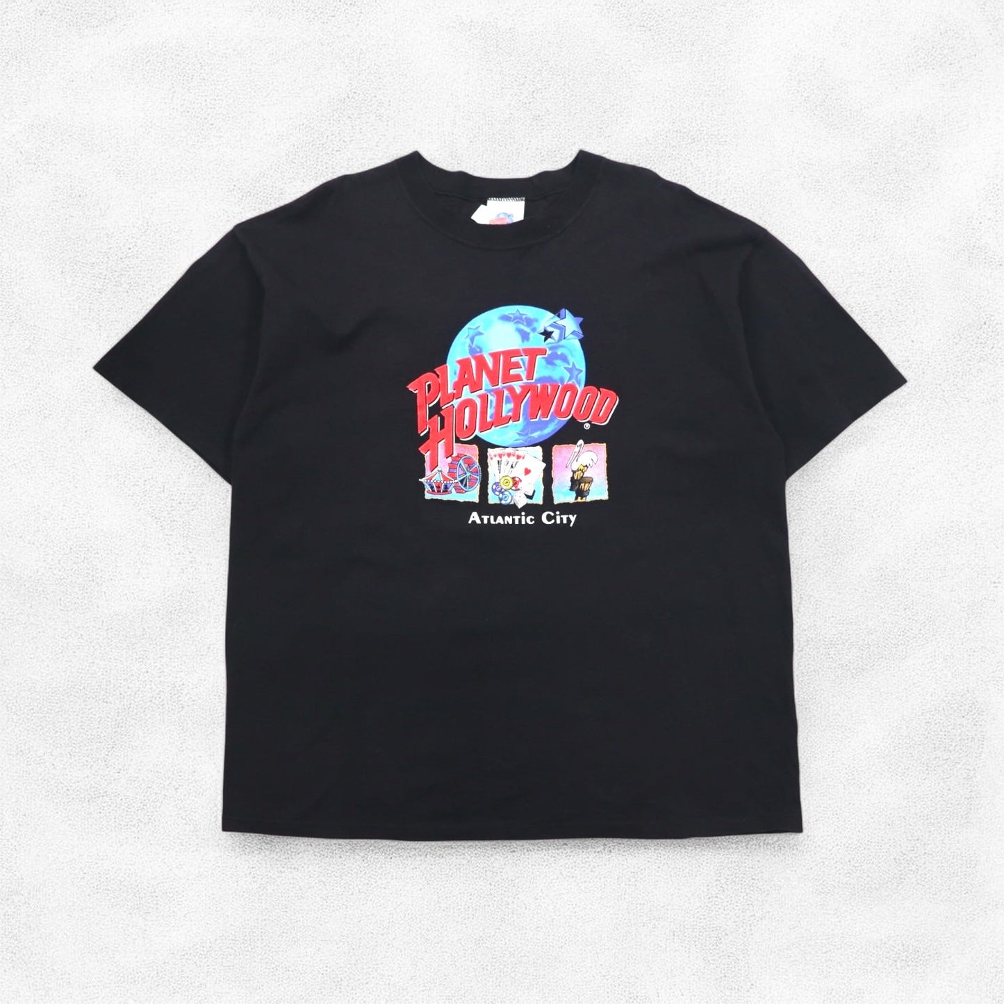 PLANET HOLLYWOOD 90年代 USA製 ロゴプリント Tシャツ XL ブラック コットン ATLANTIC CITY