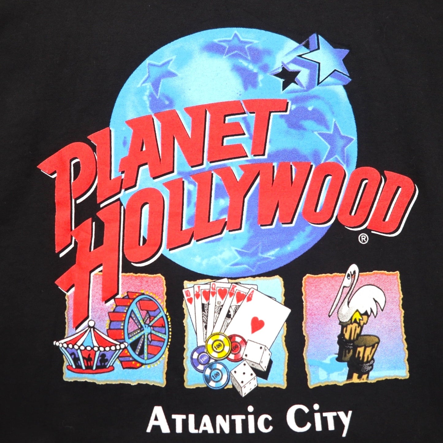 PLANET HOLLYWOOD 90年代 USA製 ロゴプリント Tシャツ XL ブラック コットン ATLANTIC CITY