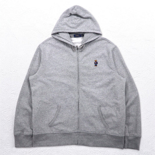 POLO RALPH LAUREN ポロベア 刺繍 フルジップパーカー XXL グレー 裏起毛 ワンポイントロゴ