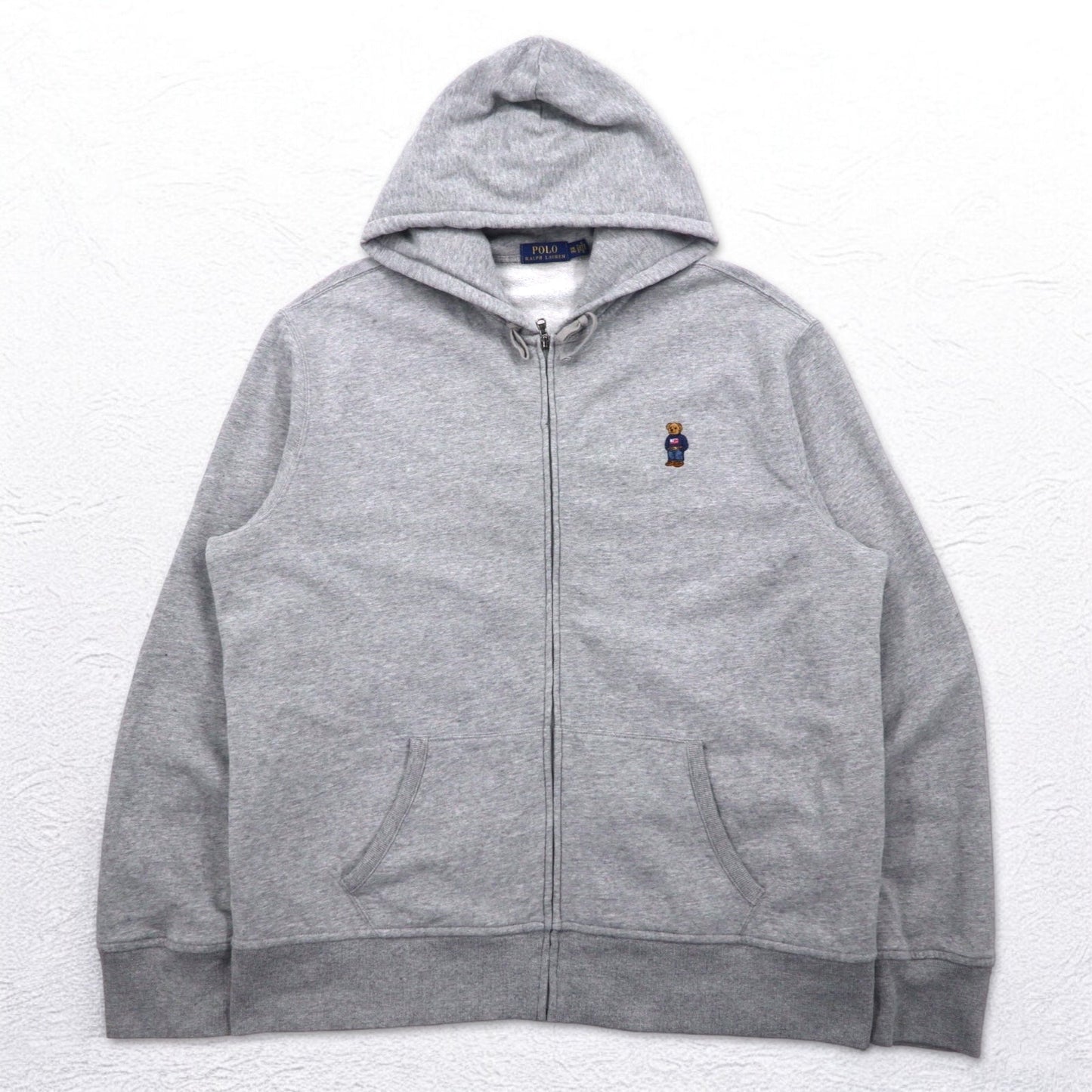 POLO RALPH LAUREN ポロベア 刺繍 フルジップパーカー XXL グレー 裏起毛 ワンポイントロゴ