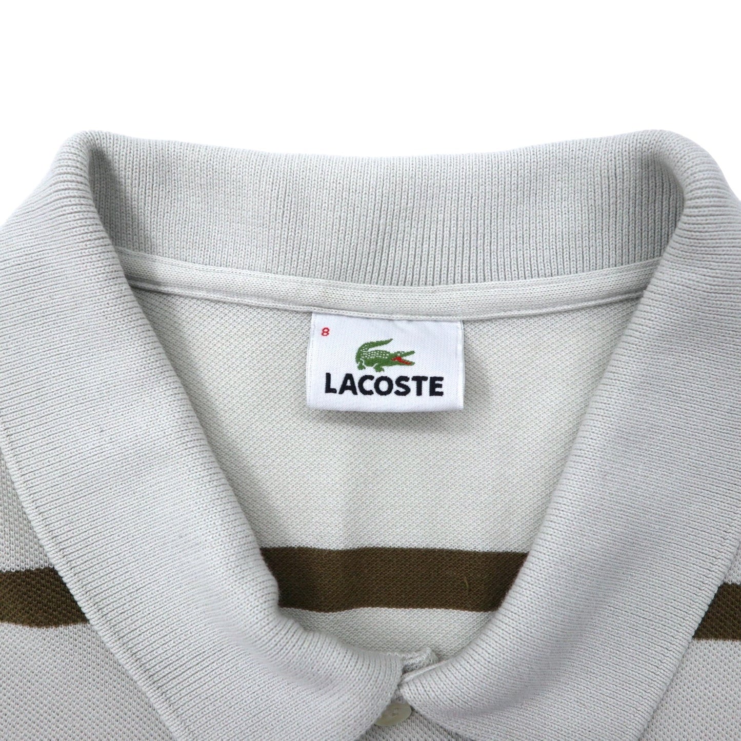 LACOSTE 90年代 長袖 ポロシャツ 8 ベージュ ボーダー コットン DEVANLAY社製 ワンポイントロゴ