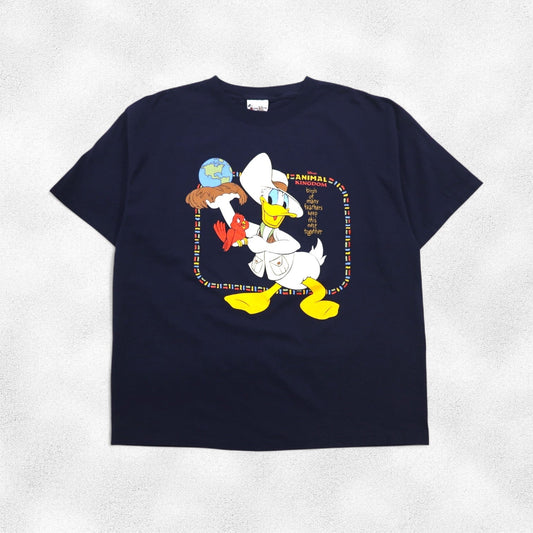 Walt Disney World 90年代 USA製 ディズニー ドナルド Tシャツ 2XL ネイビー キャラクター プリント ANIMAL KINGDOM