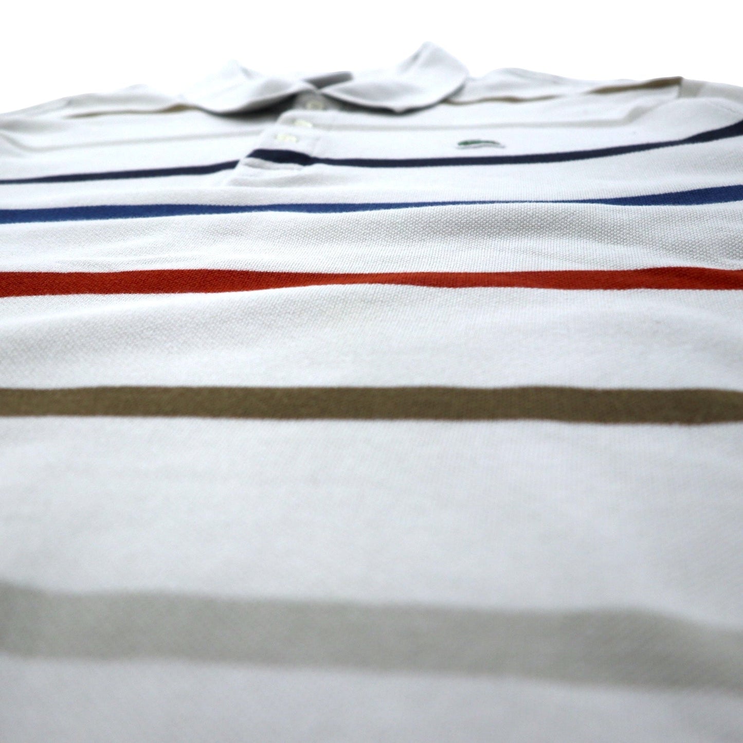 LACOSTE 90年代 長袖 ポロシャツ 8 ベージュ ボーダー コットン DEVANLAY社製 ワンポイントロゴ