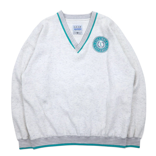 90年代 GEAR FOR SPORTS Vネック リブライン スウェット XL ホワイト ポリエステル コットン カレッジプリント COLUMBIA UNIVERSITY