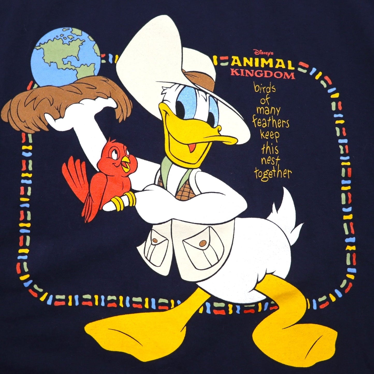 Walt Disney World 90年代 USA製 ディズニー ドナルド Tシャツ 2XL ネイビー キャラクター プリント ANIMAL KINGDOM