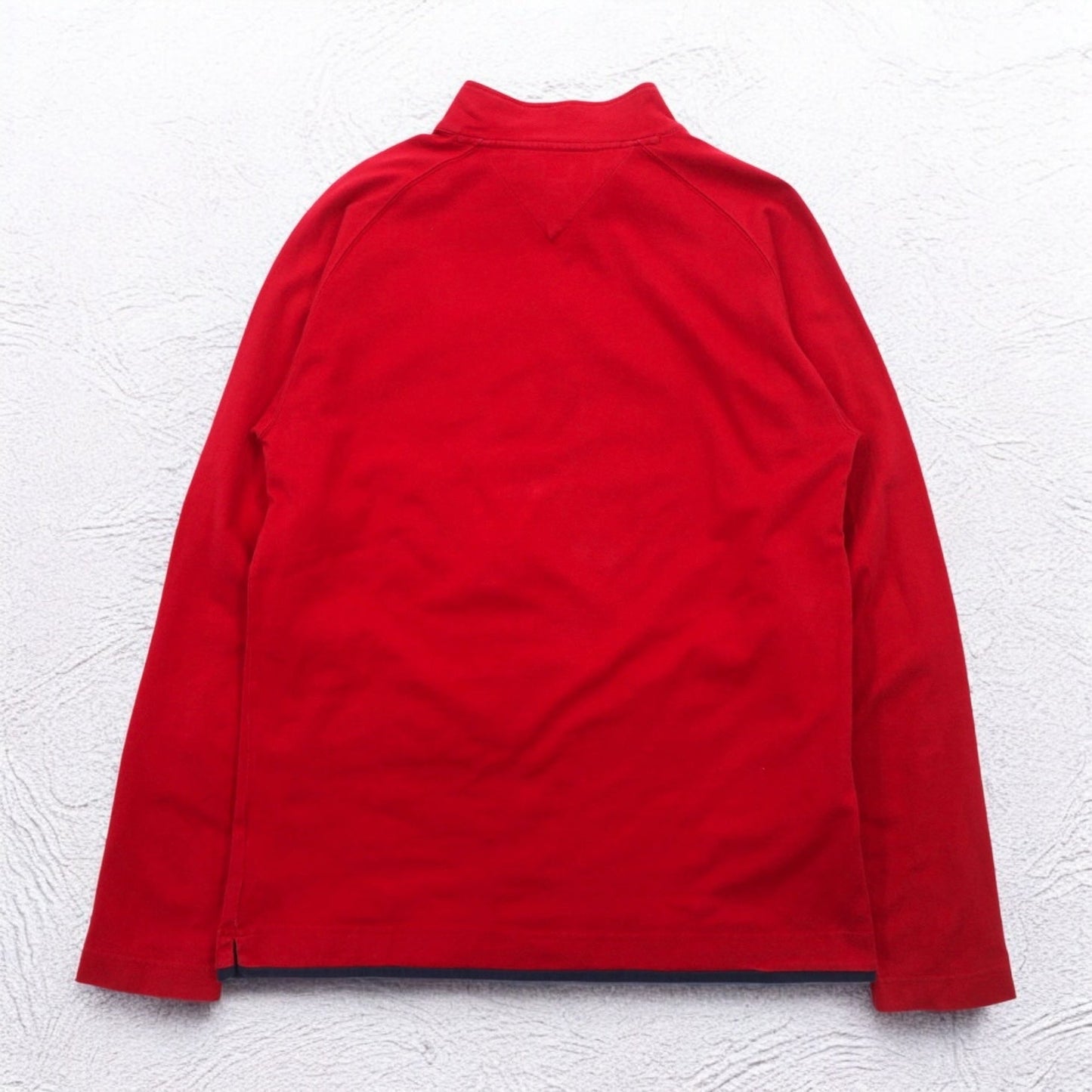 TOMMY HILFIGER ハーフジップ ロングスリーブTシャツ ロンT M レッド ワンポイントロゴ刺繍
