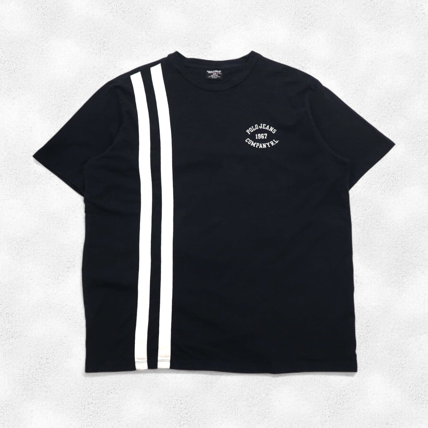 POLO JEANS CO. RALPH LAUREN 90年代 ラインデザイン Tシャツ XL ブラック ワンポイントロゴ ペルー製