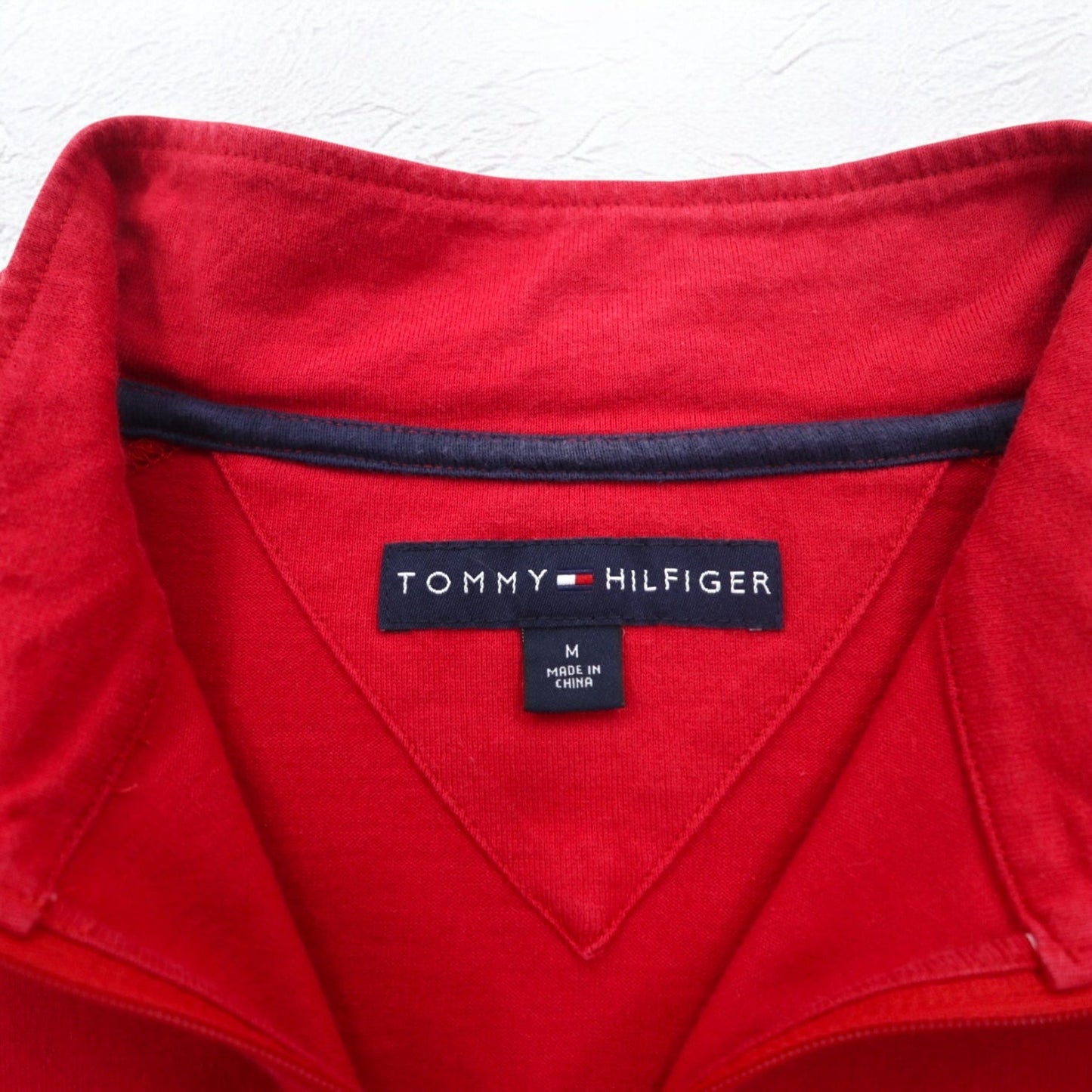 TOMMY HILFIGER ハーフジップ ロングスリーブTシャツ ロンT M レッド ワンポイントロゴ刺繍