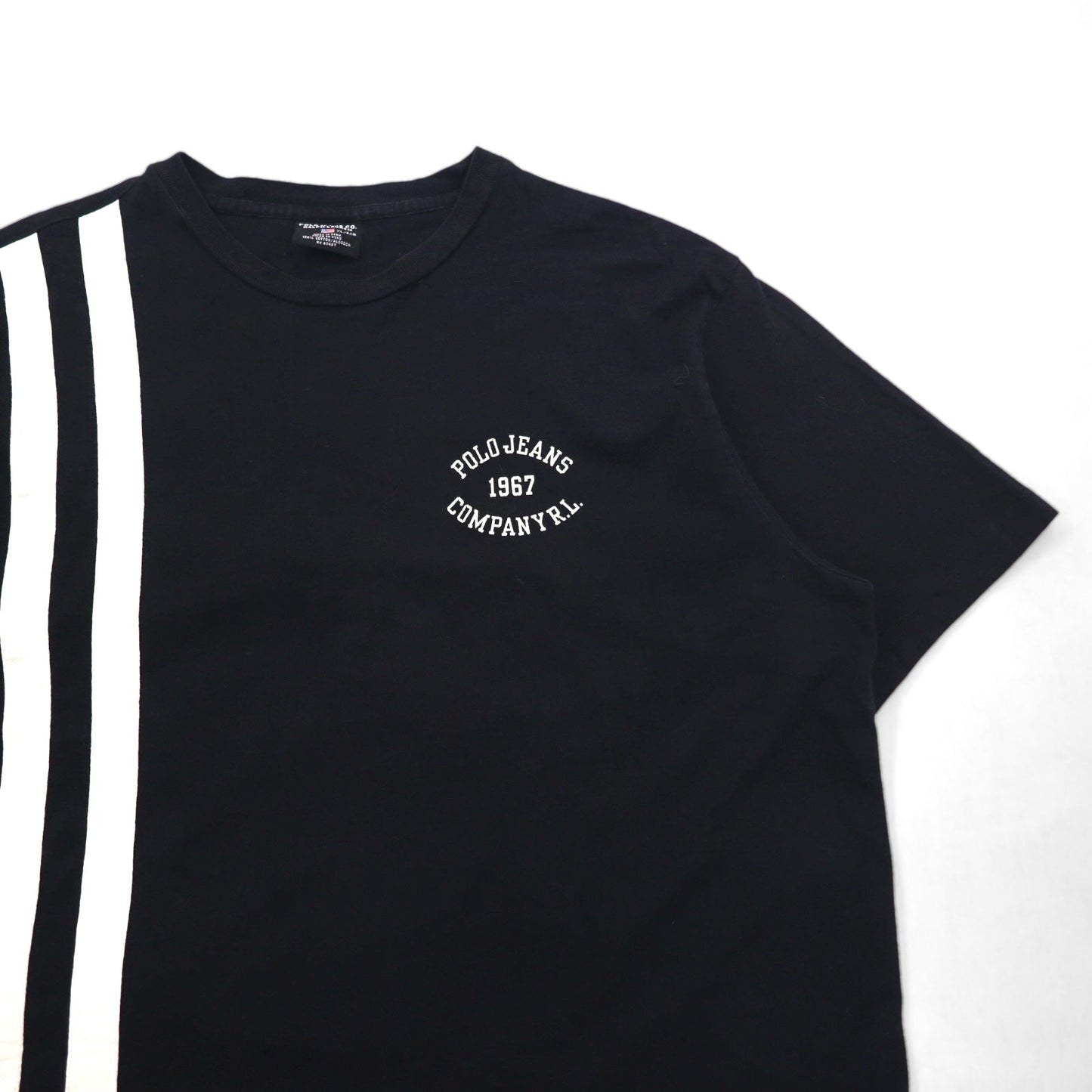 POLO JEANS CO. RALPH LAUREN 90年代 ラインデザイン Tシャツ XL ブラック ワンポイントロゴ ペルー製