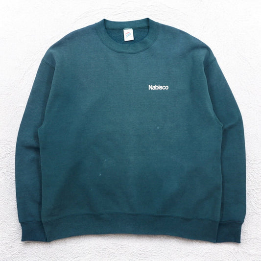 JERZEES 90年代 USA製 スウェット L グリーン コットン 裏起毛 Nabisco US企業 ワンポイント