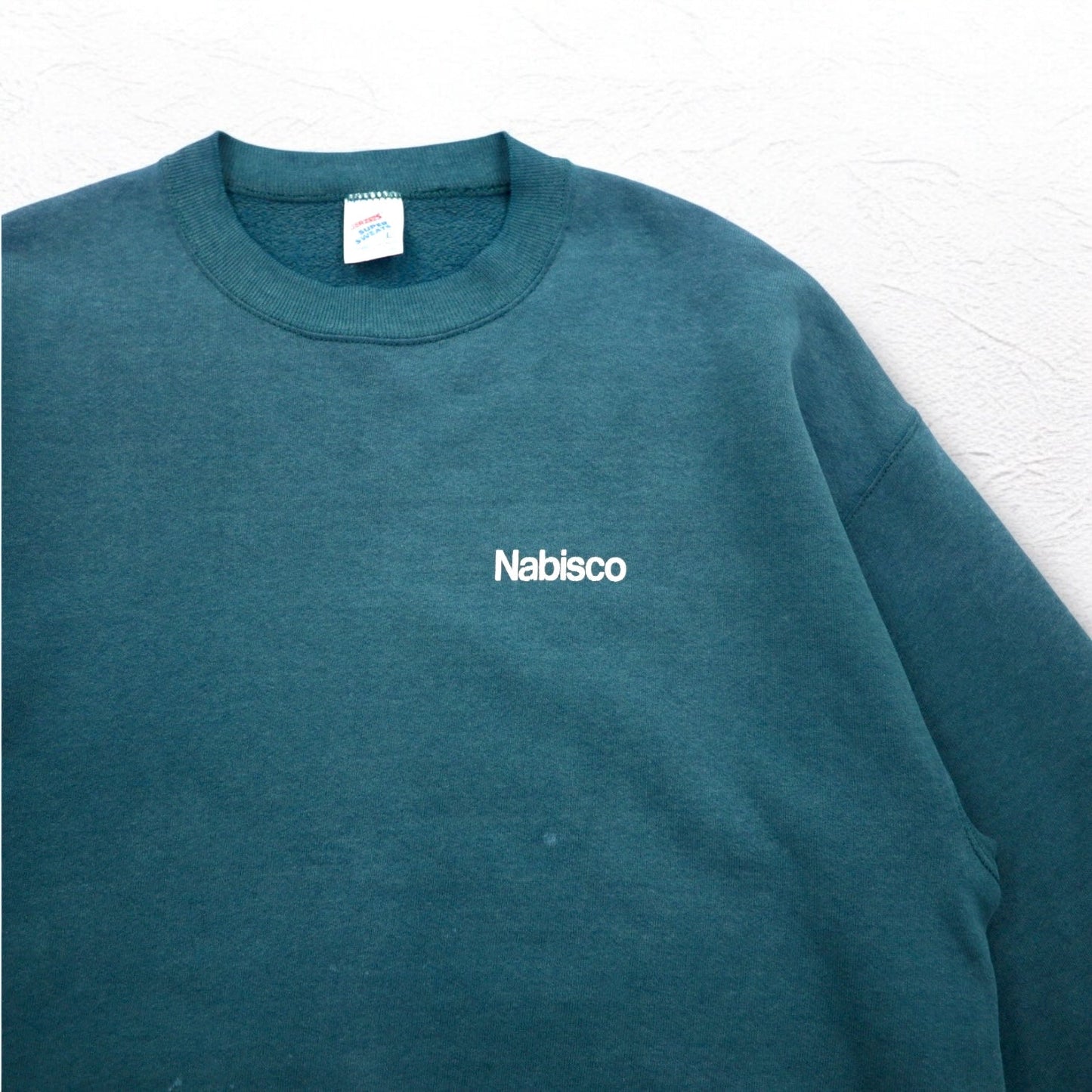 JERZEES 90年代 USA製 スウェット L グリーン コットン 裏起毛 Nabisco US企業 ワンポイント