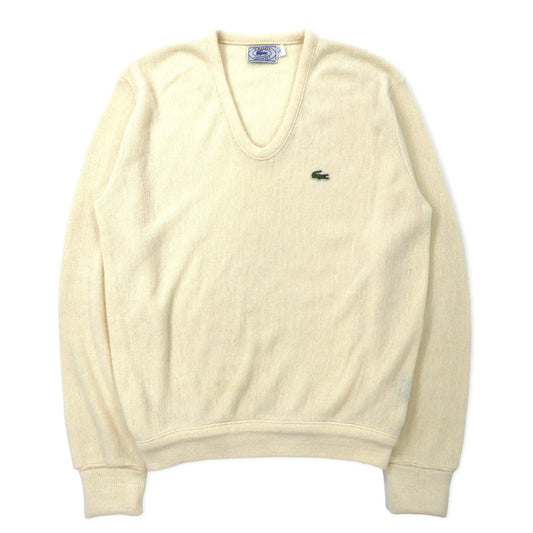 IZOD LACOSTE 70年代 糸巻きタグ Vネック アクリルニット セーター L ホワイト ワンポイントロゴ