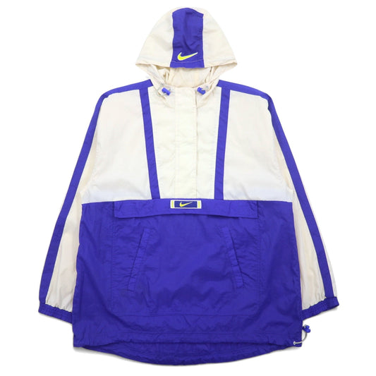 NIKE 90年代 銀タグ アノラックパーカー L ブルー ホワイト ポリエステル スウッシュ ドローコード