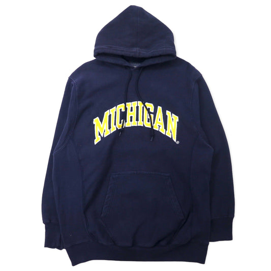STEVE AND BARRY'S カレッジ プルオーバーパーカー M ネイビー コットン パキ綿 裏起毛 MICHIGAN