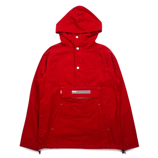 TOMMY アノラックパーカー S レッド コットン ハーフジップ ドローコード カンガルーポケット