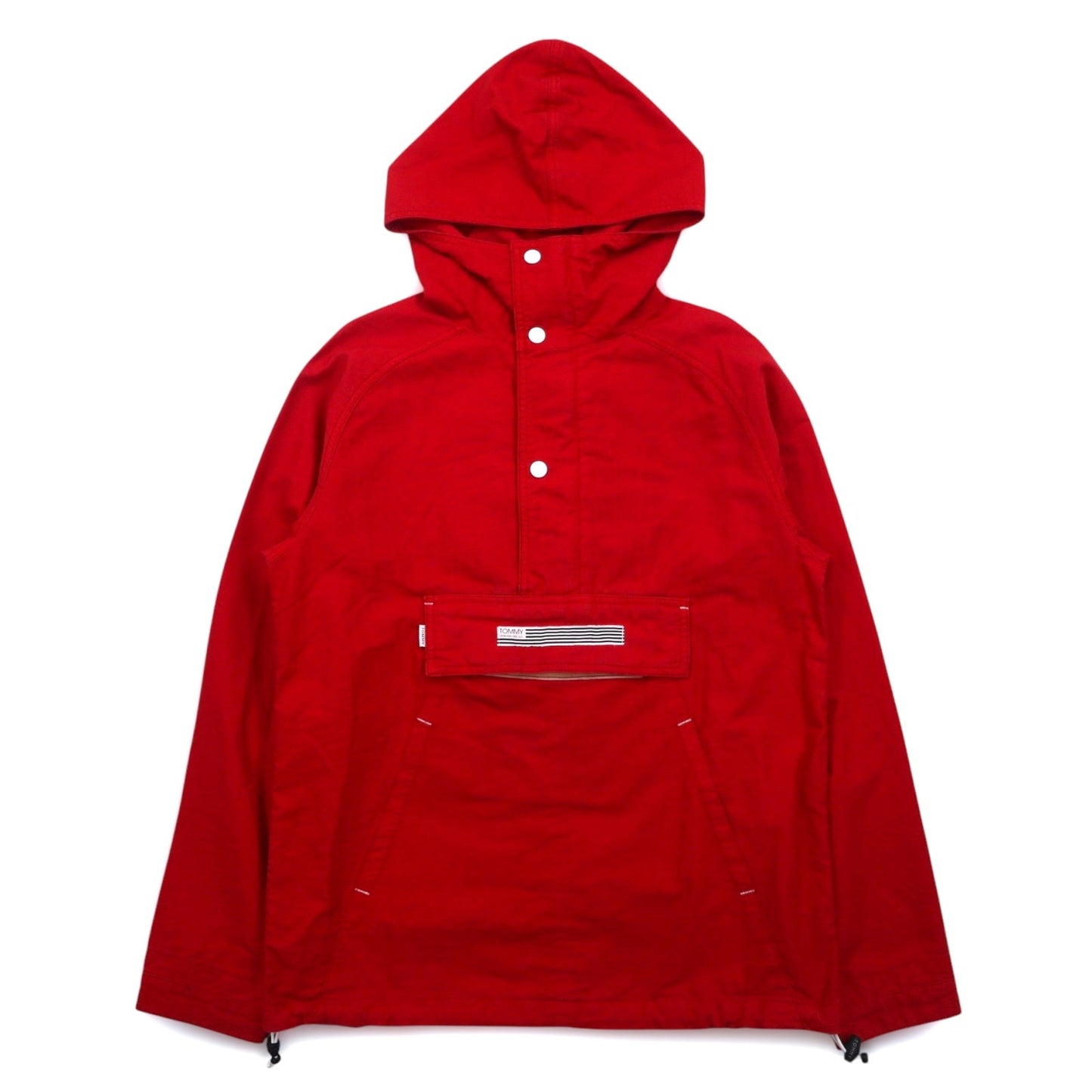 TOMMY アノラックパーカー S レッド コットン ハーフジップ ドローコード カンガルーポケット