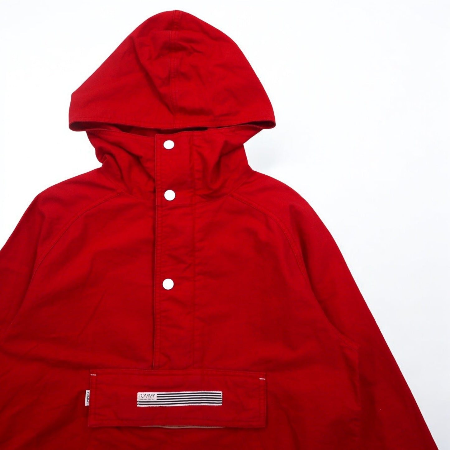 TOMMY アノラックパーカー S レッド コットン ハーフジップ ドローコード カンガルーポケット